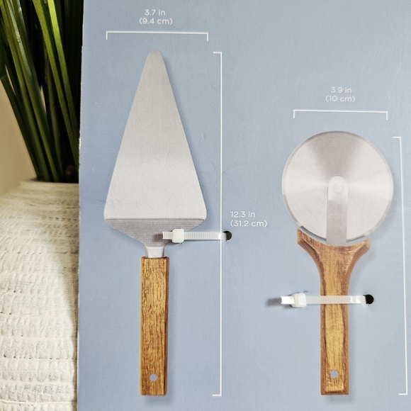 Stainless Steel Blade & Server 2 Piece Set Pizza Tools Acacia Wood Handles, NEW - Picture 7 of 9